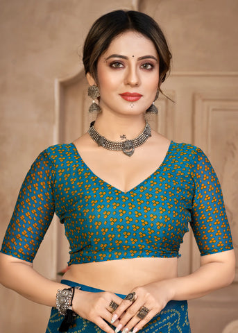 India Silk Teal Blue Chiffon Sarees Designed To Provide A Soft Flowing Silhouette That Enhances Your Natural Grace