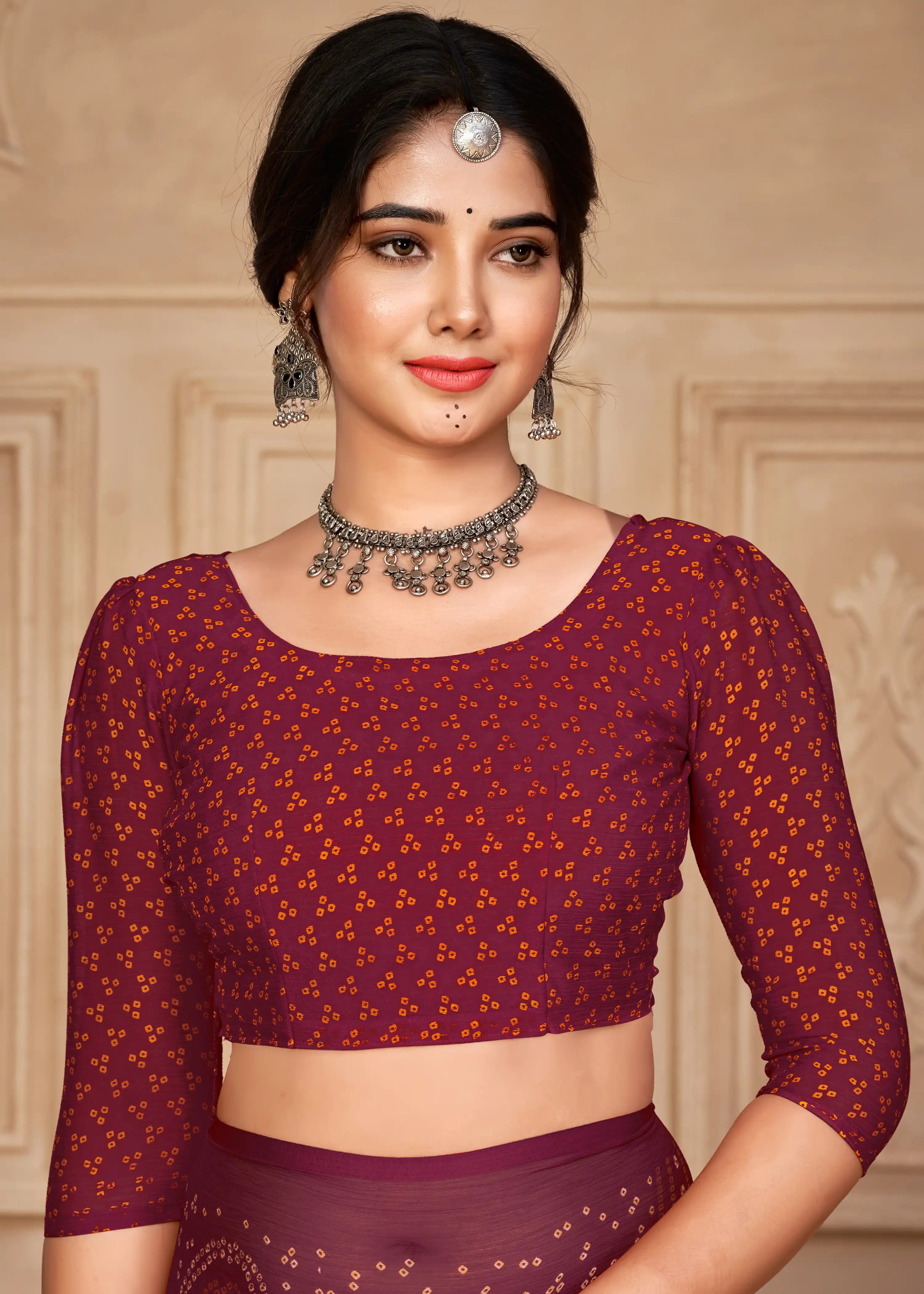 India Silk Purple Chiffon Sarees Designed To Provide A Soft Flowing Silhouette That Enhances Your Natural Grace