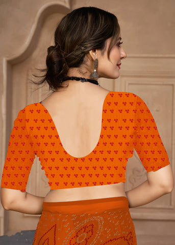 India Silk Orange Chiffon Sarees Designed To Provide A Soft Flowing Silhouette That Enhances Your Natural Grace