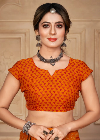 India Silk Orange Chiffon Sarees Designed To Provide A Soft Flowing Silhouette That Enhances Your Natural Grace
