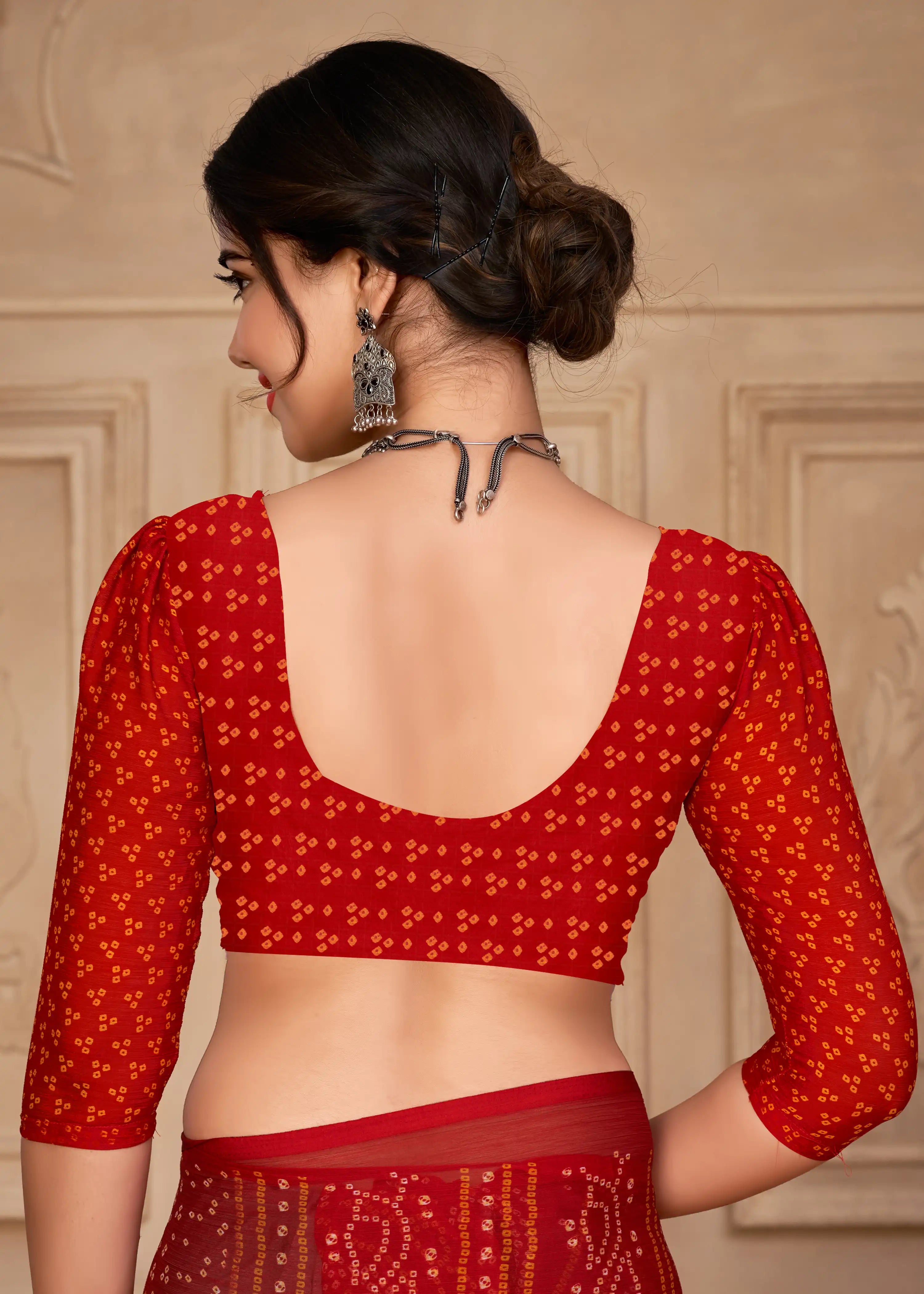 India Silk Red Chiffon Sarees Designed To Provide A Soft Flowing Silhouette That Enhances Your Natural Grace