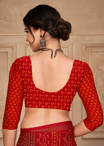 India Silk Red Chiffon Sarees Designed To Provide A Soft Flowing Silhouette That Enhances Your Natural Grace