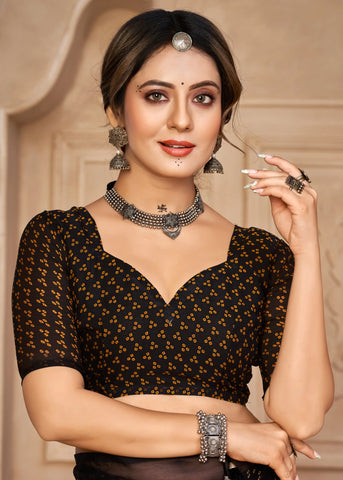 India Silk Black Chiffon Sarees Designed To Provide A Soft Flowing Silhouette That Enhances Your Natural Grace