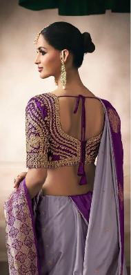 Lavender Embroidered Silk Designer Saree | Luxury Wedding Saree UK