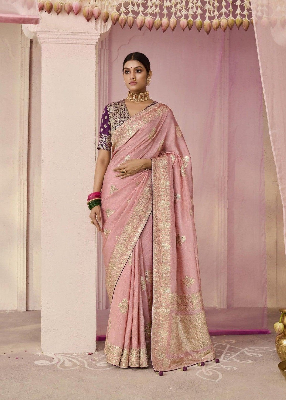 Blush Pink Woven Dola Silk  Festive Saree