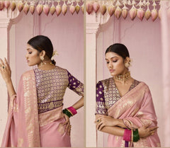 Blush Pink Woven Dola Silk  Festive Saree