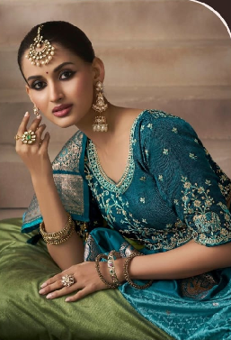 Sea Green Embroidered Silk Designer Saree | Luxury Wedding Saree UK