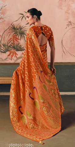 Orange Banarasi Silk Saree with Zari Work | UK