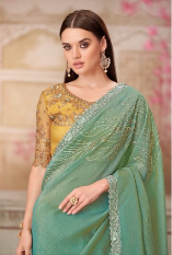 Sea Green Designer Embroidered Saree with Blouse | UK Ethnic Wear