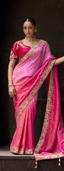 Pink Embroidery Sequins Work Tradional Viscose Tissue Saree