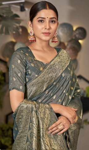 Banarasi Silk Saree – Grey Designer Zari Weave - UK