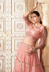 Dark Peach Preminum Net Lehenga Set