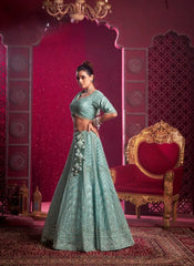 Sky Blue Zarkan with Premium Net Lehenga Choli with Dupatta