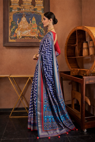 Nevy Blue Patola Saree with Traditional Weave | Luxury Indian Sarees UK