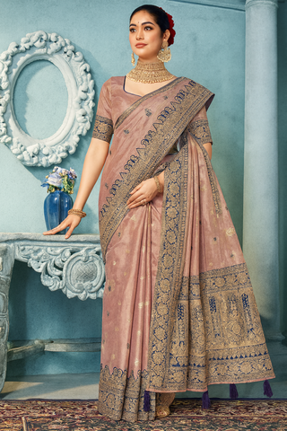 Soft Banarasi Silk Saree in ROSE PINK  – Heavy Zari Weaving Border | Wedding & Party Wear Indian Saree UK