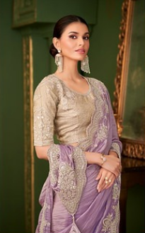 Lavender Embroidered Saree for Women | Party Wear Saree UK