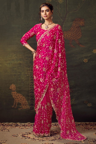 Pink Luxury Embroidered Saree | Designer Indian Wedding Saree UK
