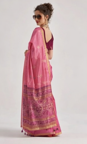 Pink saree Premium Bandhej Silk Collection | Traditional Handloom Designs in Trending Colors | Wedding, Festive & Party Wear Sarees