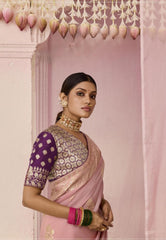 Blush Pink Woven Dola Silk  Festive Saree