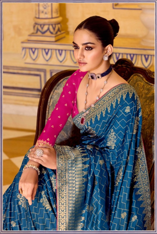 Blue Luxury Handloom Silk Saree with Rich Zari Work | Traditional Indian Saree UK