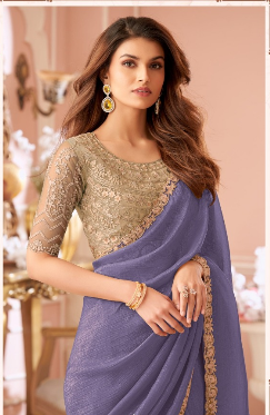 Blue Designer Embroidered Saree with Blouse | UK Online Store