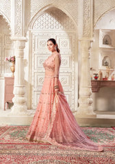 Dark Peach Preminum Net Lehenga Set