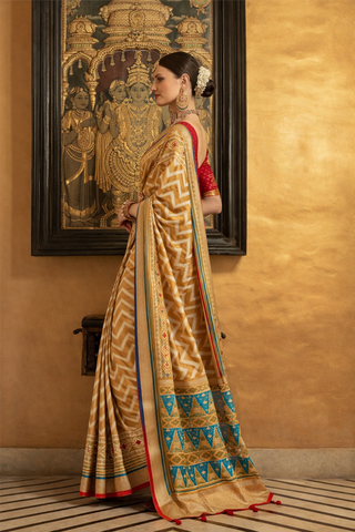 mustard Patola Saree with Traditional Weave | Luxury Indian Sarees UK