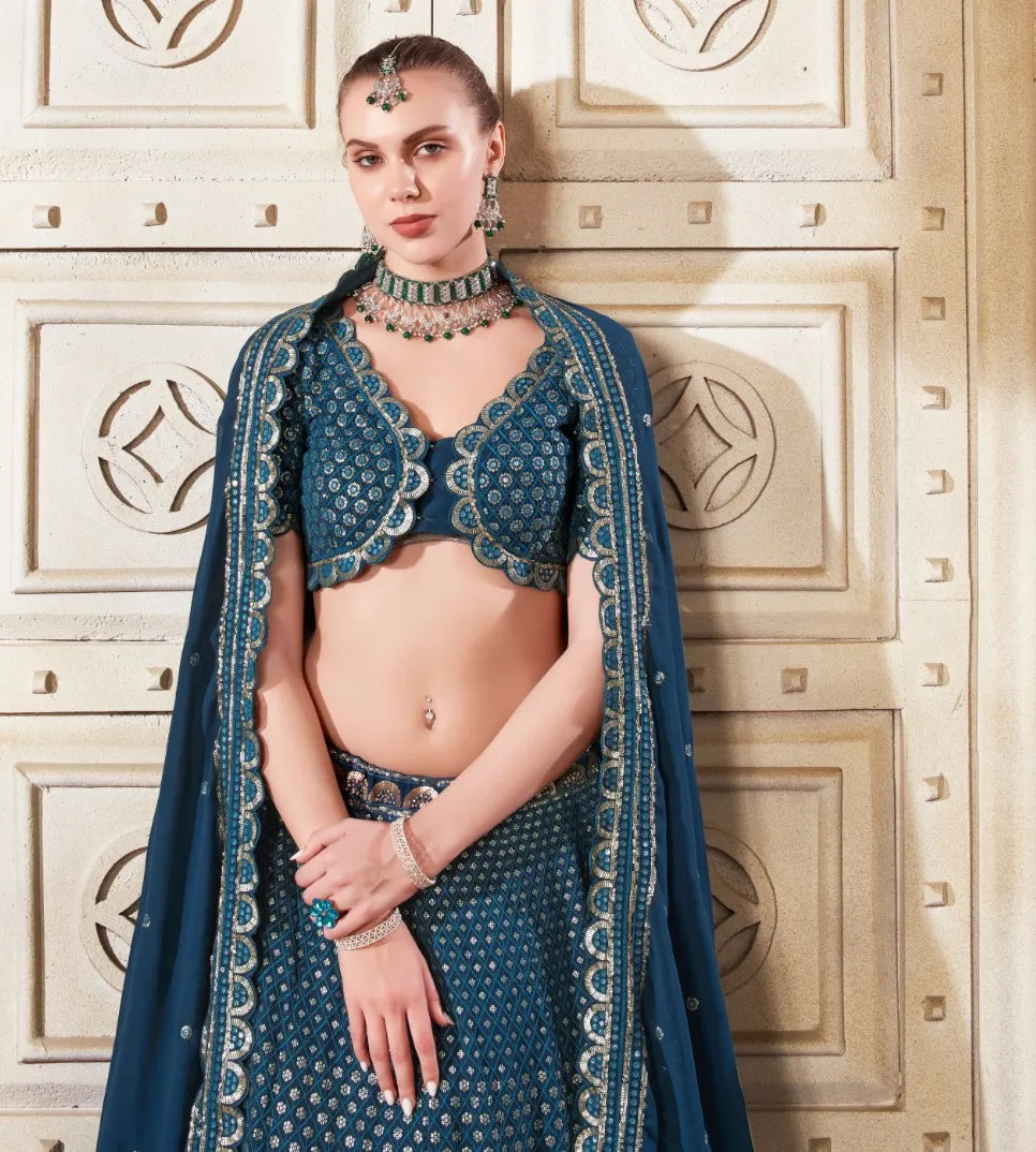 Navy Blue Preminum Georgette Lehenga Set