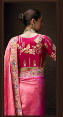 Pink Embroidery Sequins Work Tradional Viscose Tissue Saree