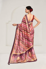 Pink Tussar Silk Saree with Kalamkari Art