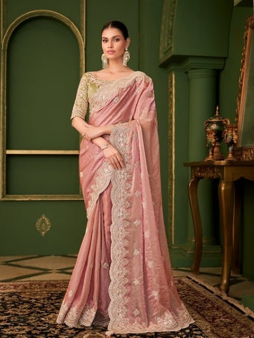 Pink Embroidered Saree for Women | Party Wear Saree UK