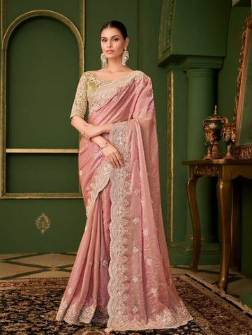 Pink Embroidered Saree for Women | Party Wear Saree UK