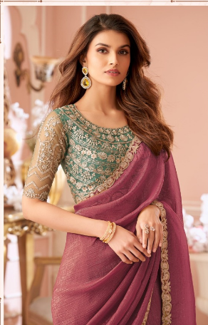 Pink Designer Embroidered Saree with Blouse | UK Online Store