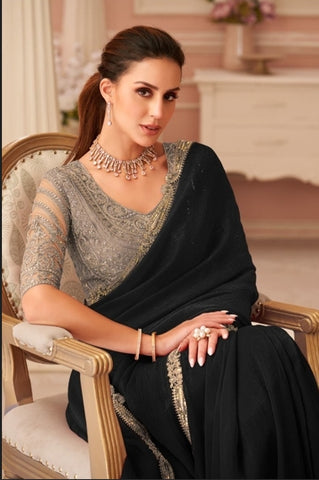 Black Elegant Embellished Sarees for Wedding & Evening Wear UK