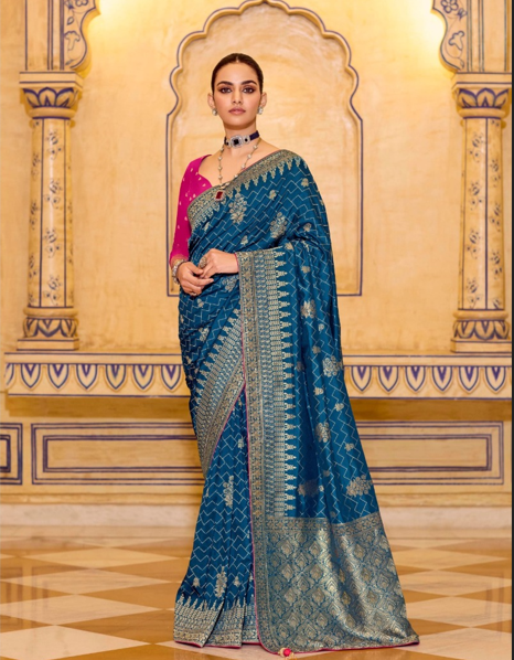 Blue Luxury Handloom Silk Saree with Rich Zari Work | Traditional Indian Saree UK