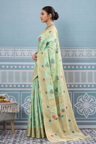 Firozi Floral Designer Saree | Luxury Traditional Saree UK