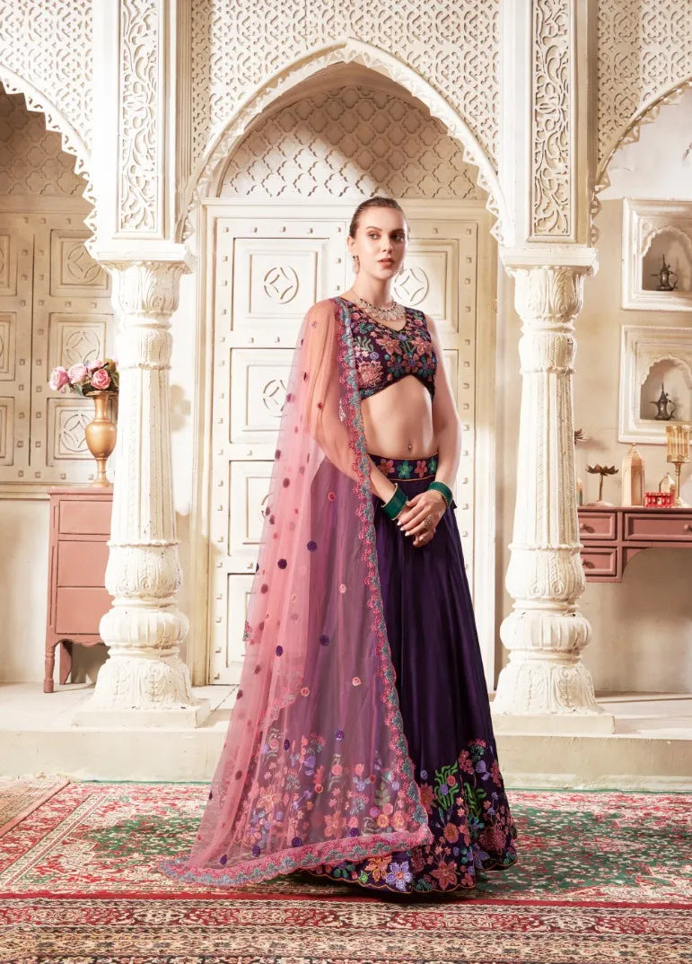 Wine Preminum Silk Lehenga Set