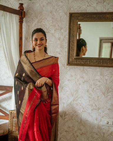 India Silk Red Sarees Made With Soft Lilian Slab Fabric Combine Traditional Charm With Exceptional Comfort
