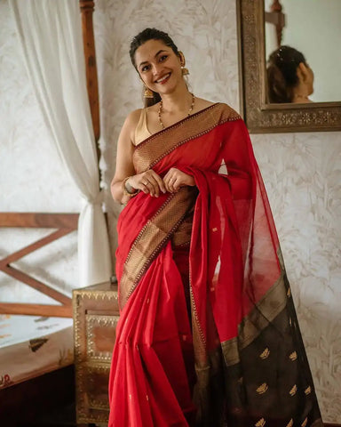 India Silk Red Sarees Made With Soft Lilian Slab Fabric Combine Traditional Charm With Exceptional Comfort