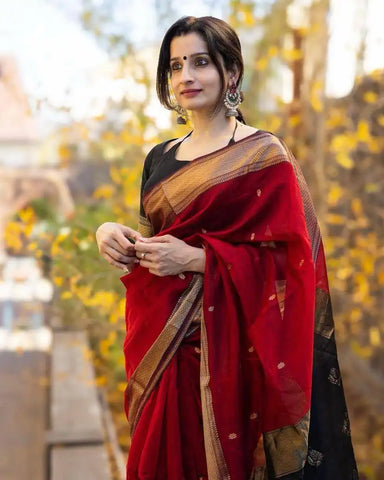 India Silk Red Sarees Made With Soft Lilian Slab Fabric Combine Traditional Charm With Exceptional Comfort