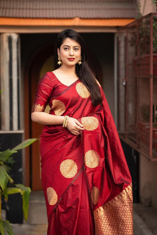 India Silk Red Sarees Made From Soft Lichi Silk Cloth Combine Traditional Beauty With Exceptional Comfort