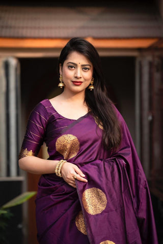 India Silk Purple Sarees Made From Soft Lichi Silk Cloth Combine Traditional Beauty With Exceptional Comfort