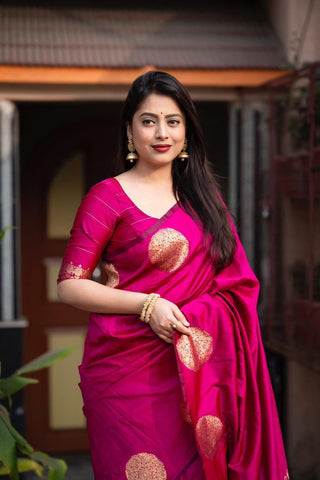 India Silk Pink Sarees Made From Soft Lichi Silk Cloth Combine Traditional Beauty With Exceptional Comfort