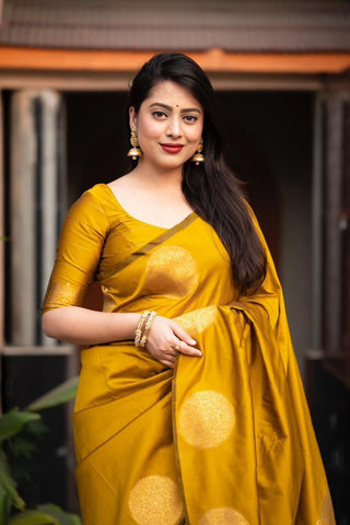 India Silk Yellow Sarees Made From Soft Lichi Silk Cloth Combine Traditional Beauty With Exceptional Comfort