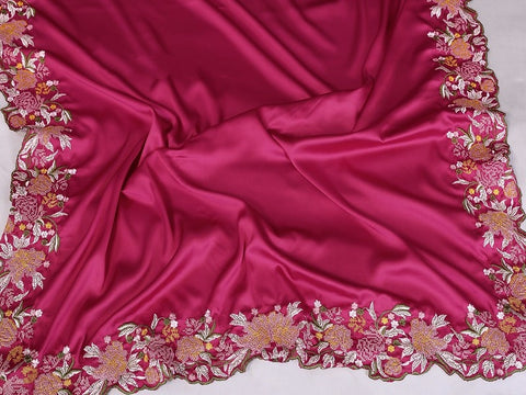 Embroidered Designer Pink Saree with Blouse Piece UK