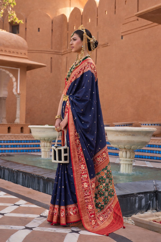 Nevy Blue Designer Silk Saree with Traditional Border | Wedding Wear UK