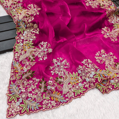 Pink Embroidered Designer Saree with Blouse – Wedding & Party Wear