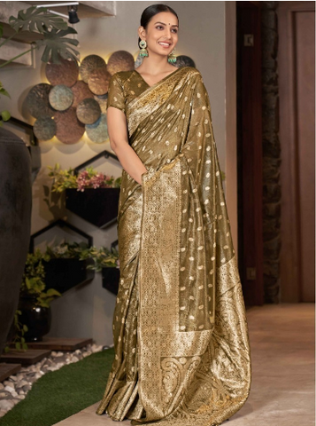 Banarasi Silk Saree – Antique Gold Polka Zari- UK