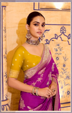 Purple Luxury Handloom Silk Saree with Rich Zari Work | Traditional Indian Saree UK