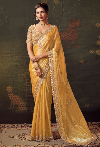 Yellow Luxury Embroidered Saree | Designer Indian Wedding Saree UK